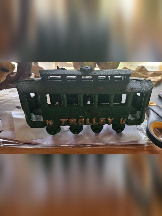 Other - Cast Iron Trolley Train Decor - Green with Gold Lettering